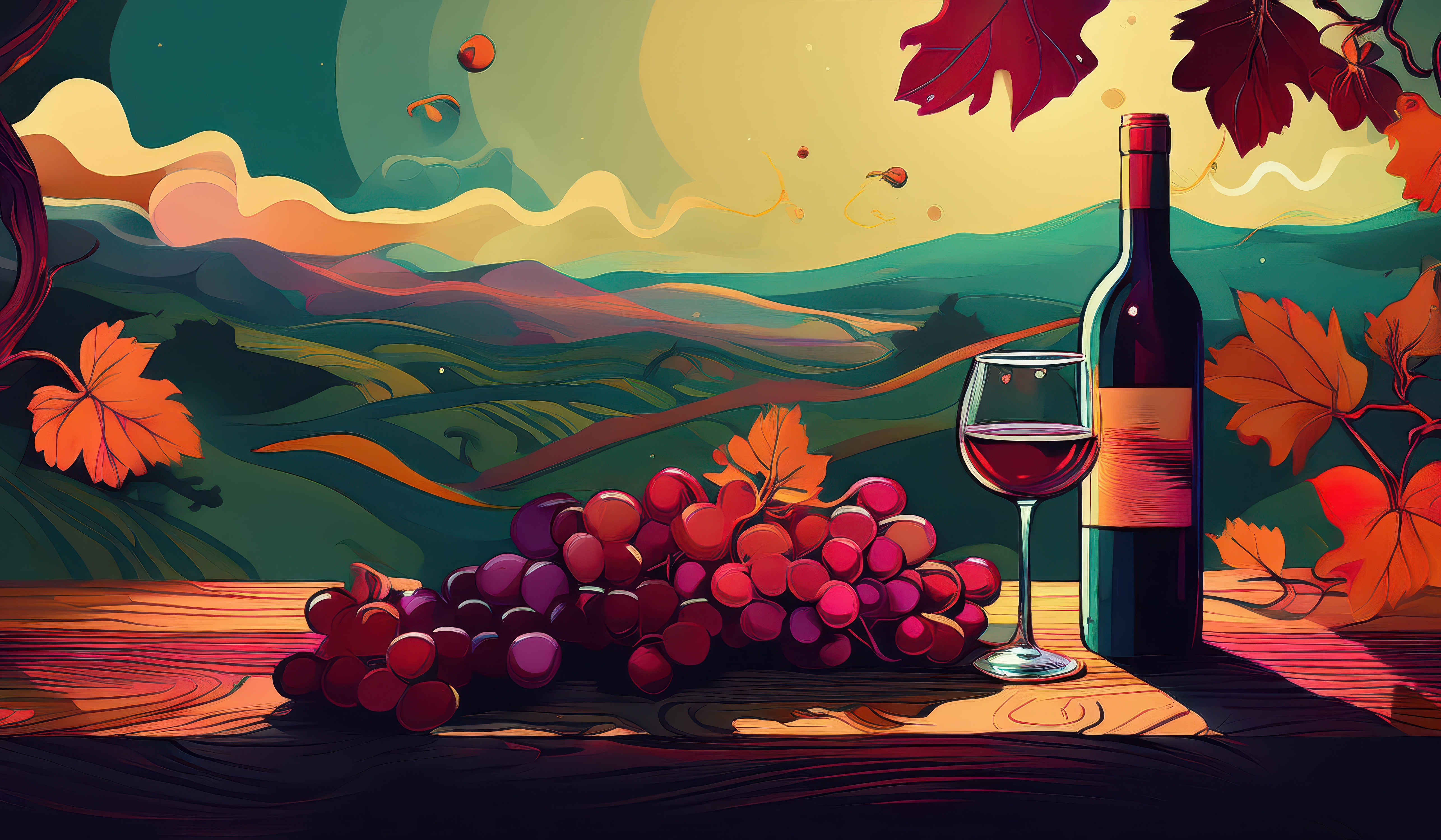 Wine and foliage illustration